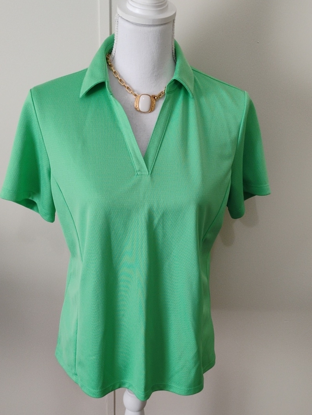 Lady Hagen Bright Green V-Neck Polo Short Sleeve Top